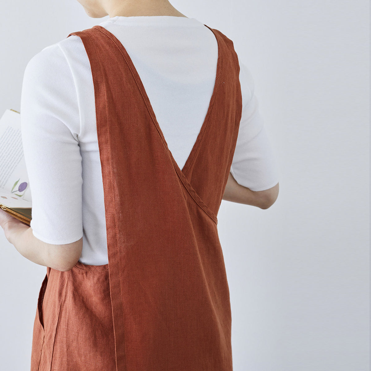 Women's Linen Cross Over Apron Dress - Charcoal Blue