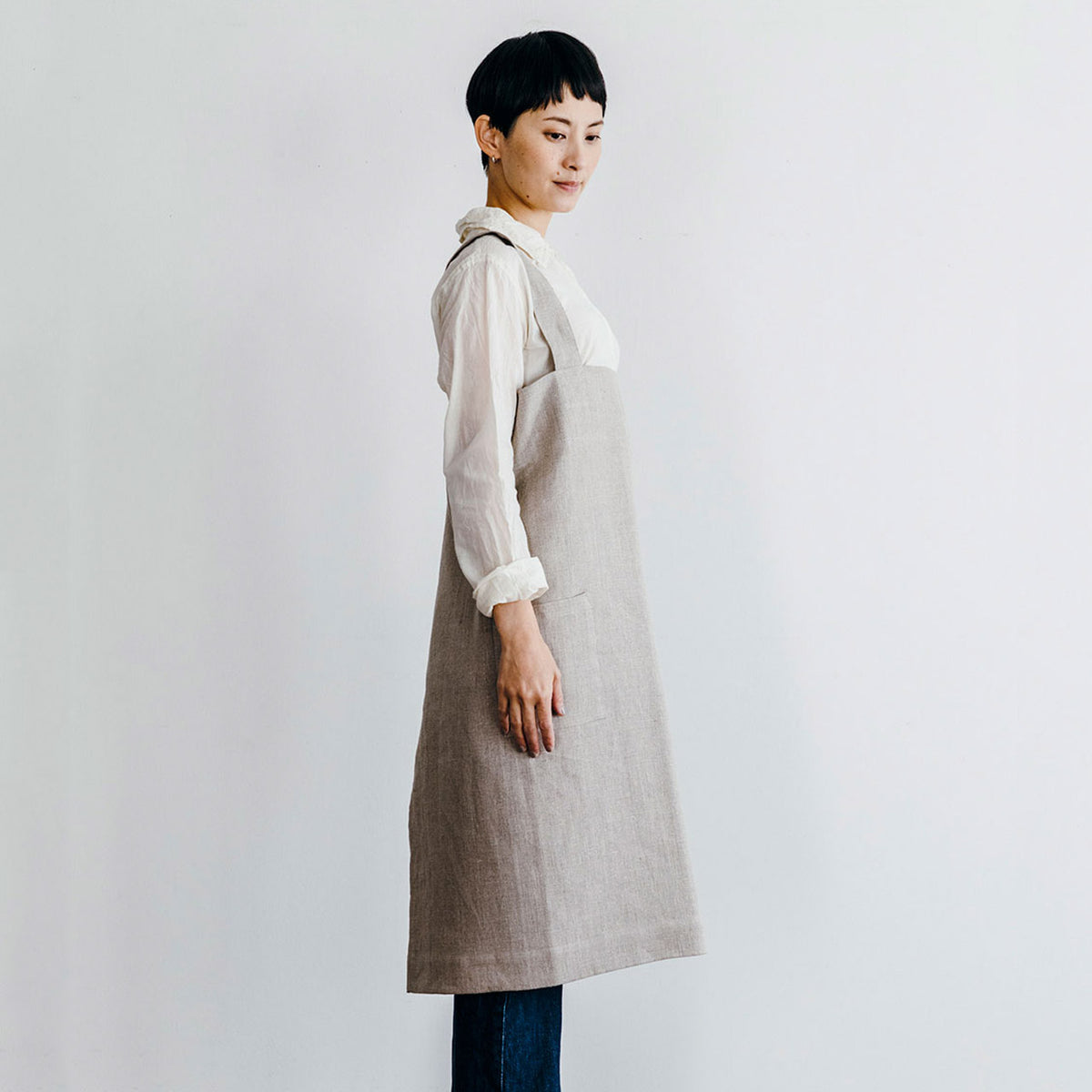 Women's Linen Square Cross Apron - Clair Sea Green