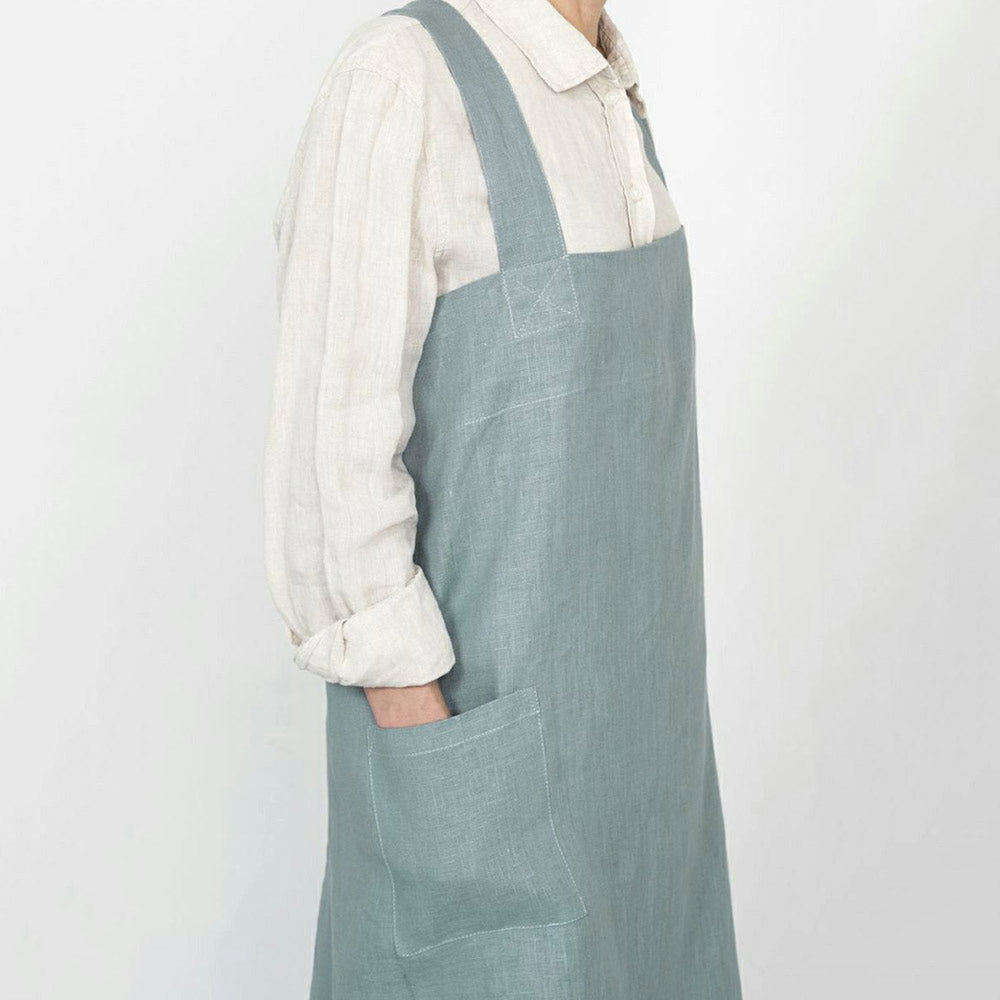 Women's Linen Square Cross Apron - Clair Sea Green