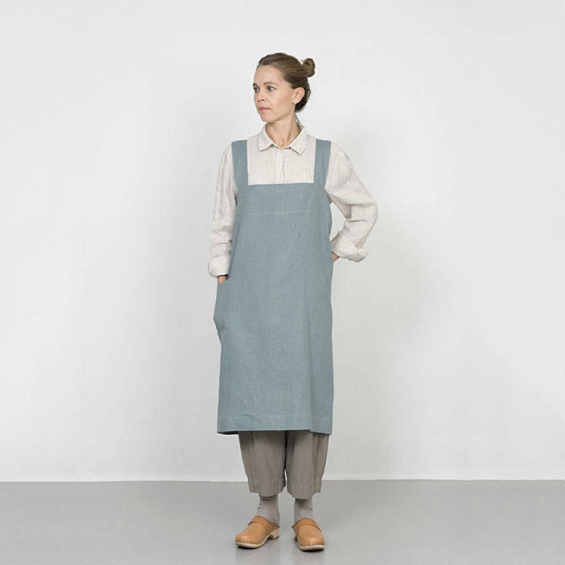 Women's Linen Square Cross Apron - Clair Sea Green