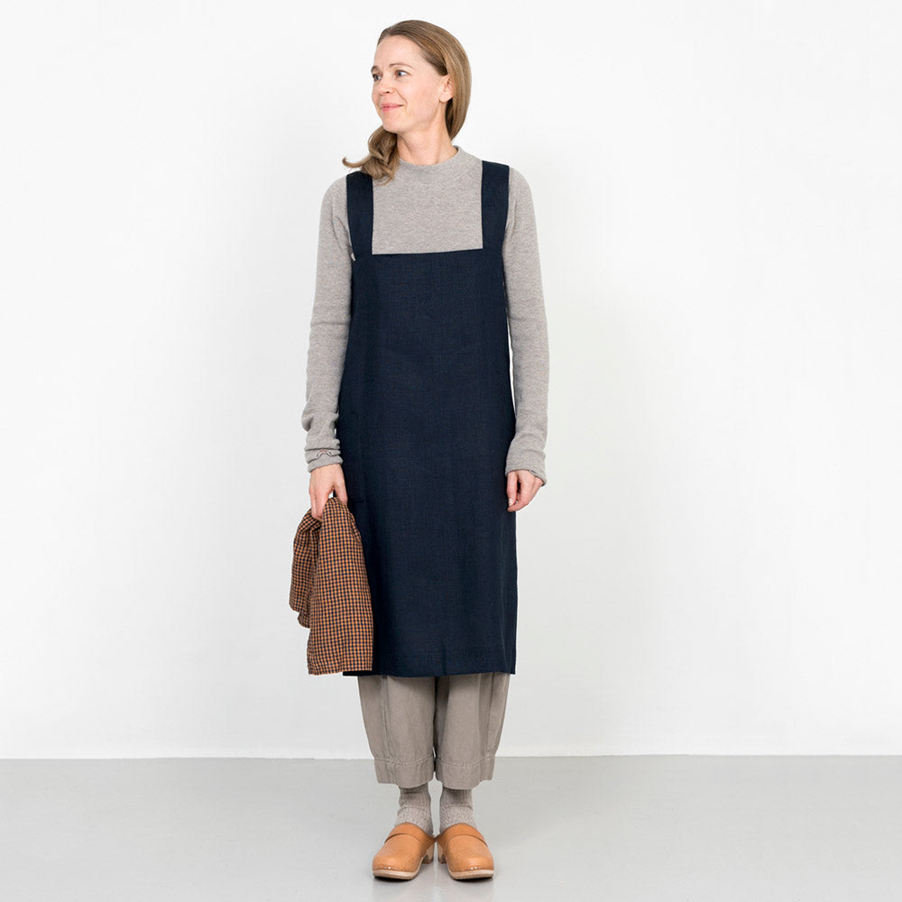 Women's Linen Square Cross Apron - Navy