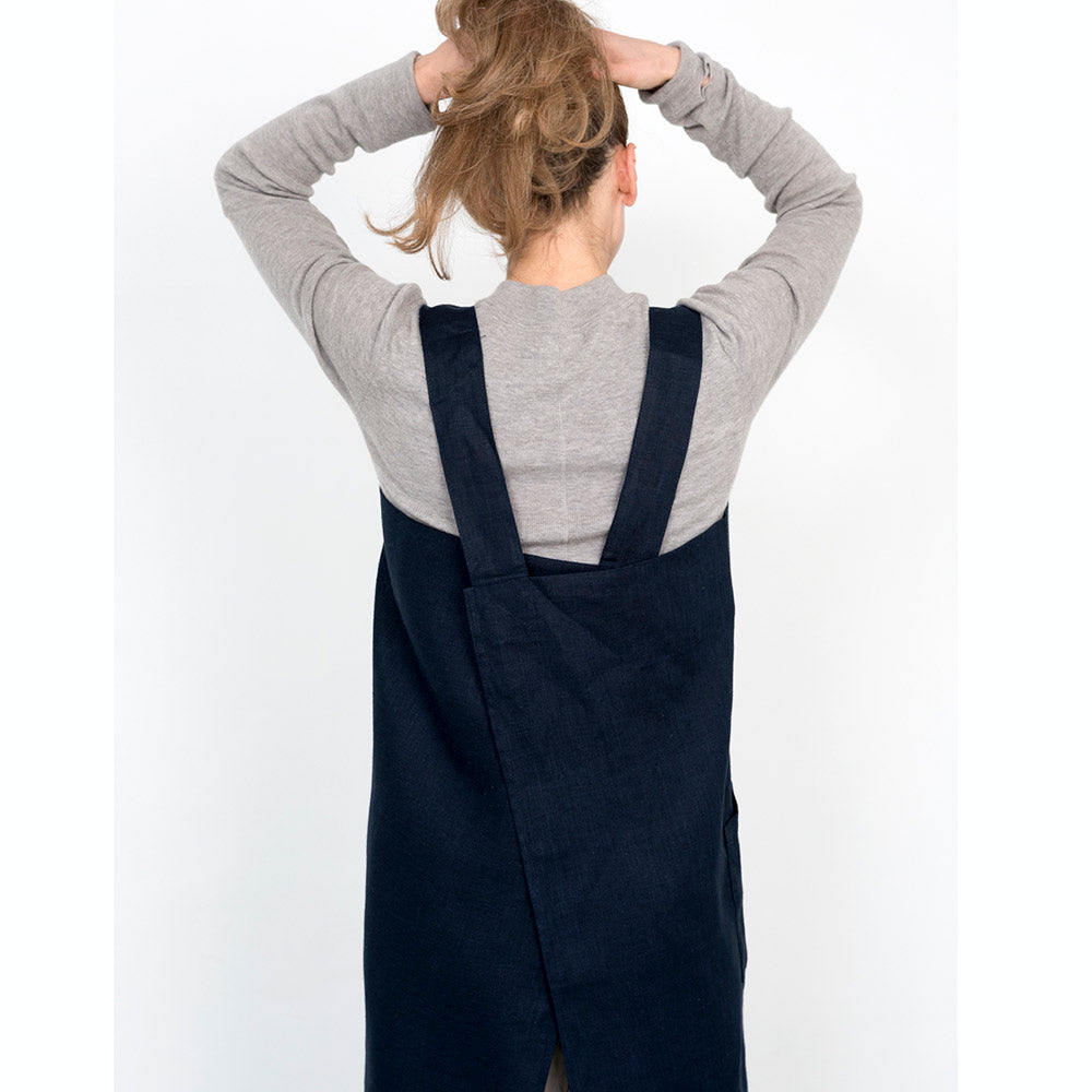 Women's Linen Square Cross Apron - Navy