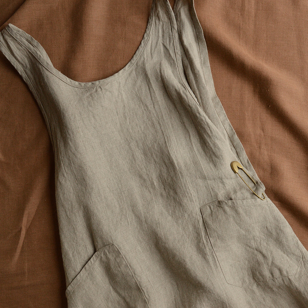 Women's Linen Cross Over Apron Dress - Natural