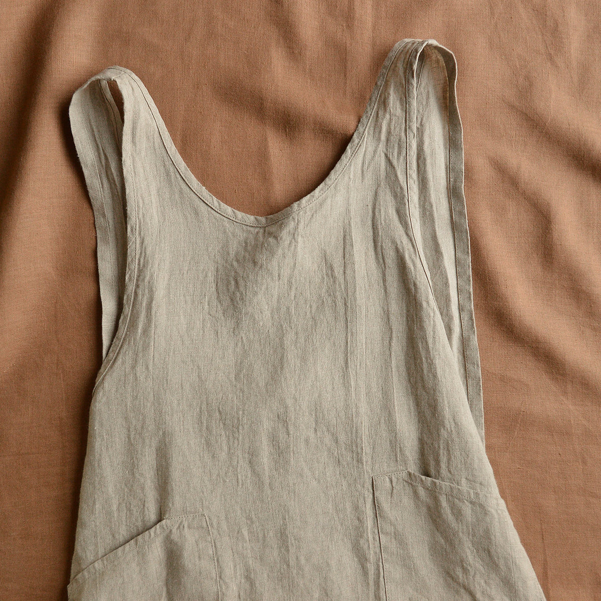 Women's Linen Cross Over Apron Dress - Natural