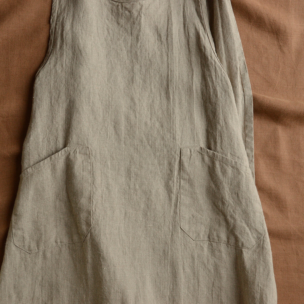 Women's Linen Cross Over Apron Dress - Natural
