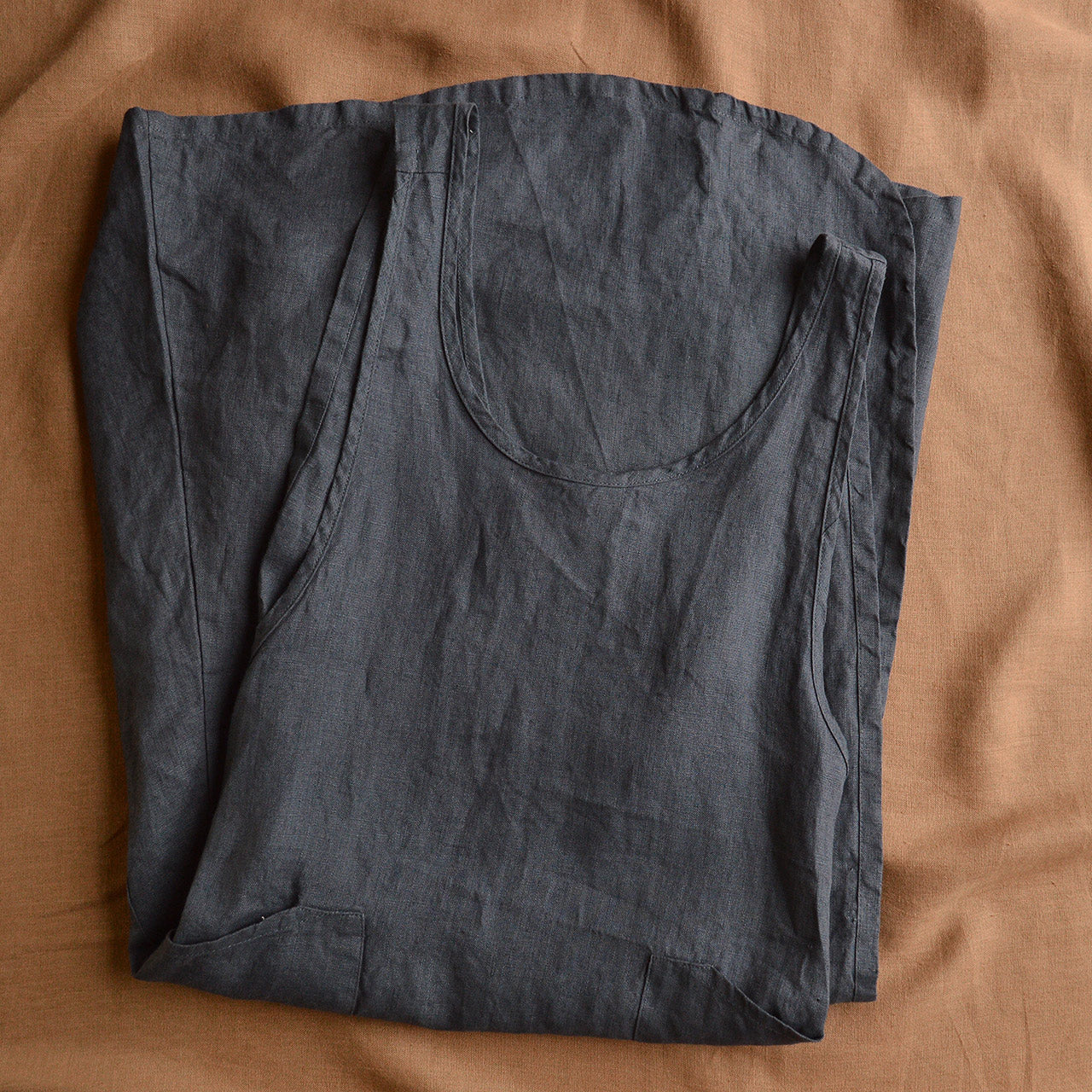 Women's Linen Cross Over Apron Dress - Charcoal Blue