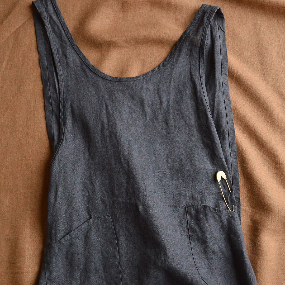 Women's Linen Cross Over Apron Dress - Charcoal Blue