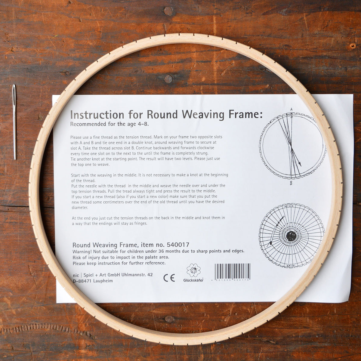 Wooden Round Weaving Frame with Needle by Gluckskafer from Woollykins