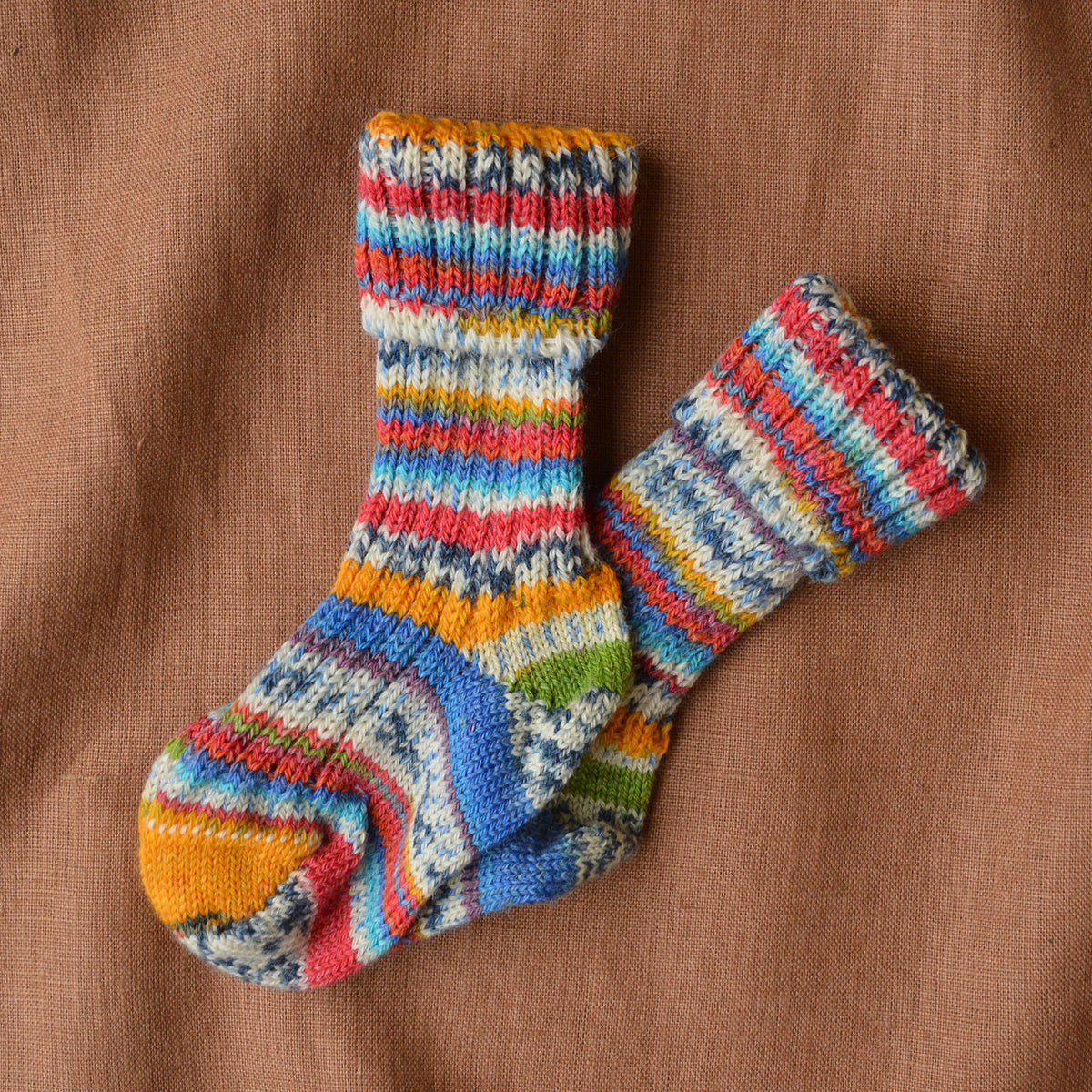 Baby & Kids Chunky Painted Yarn Socks - 100% Organic Wool - Stripes (0-6y)