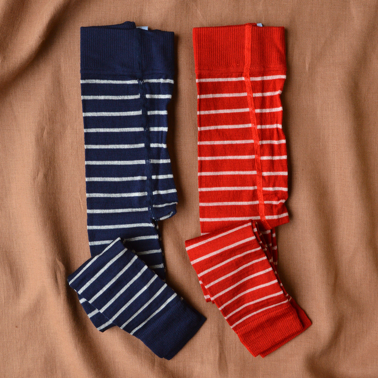 Child's Footless Tights in Organic Wool/Cotton - Stripes (1-8y)