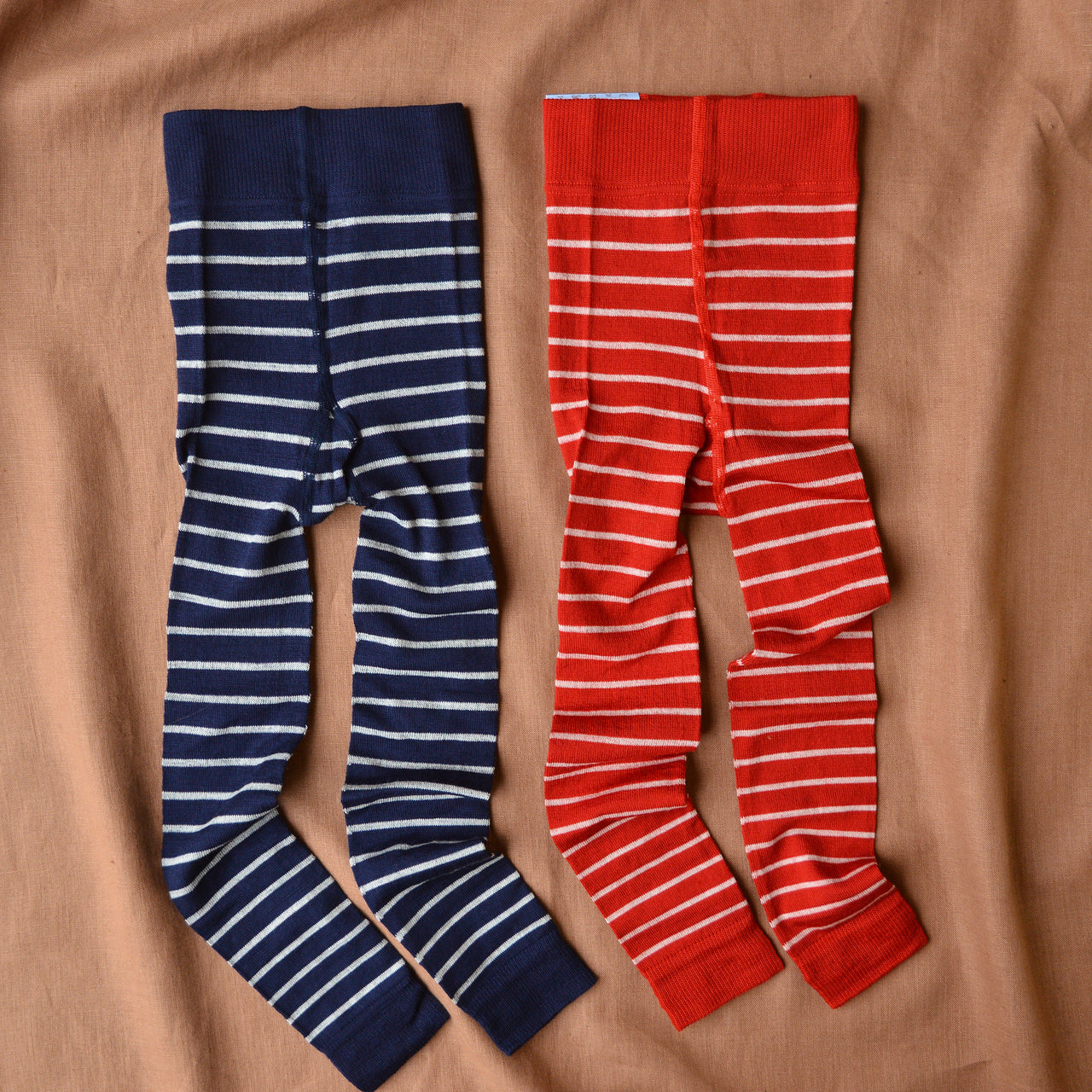 Child's Footless Tights in Organic Wool/Cotton - Stripes (1-8y)