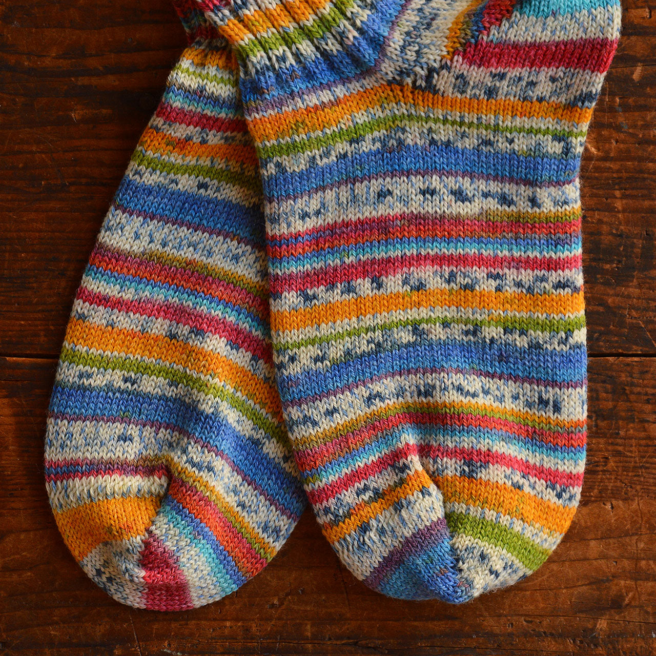 Adults Chunky Painted Yarn Socks - 100% Organic Wool - Stripes (35-44)
