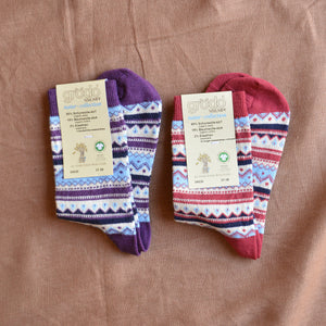 Adults Fine Fairisle Socks - Organic Wool/Cotton (37-42)