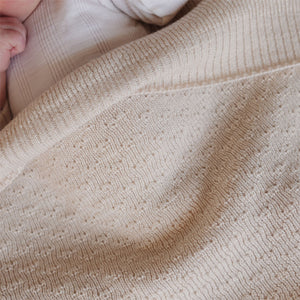 Hvid Dora Thick Rib Knit Baby Blanket - 100% Merino Wool - Oat (75x100cm)