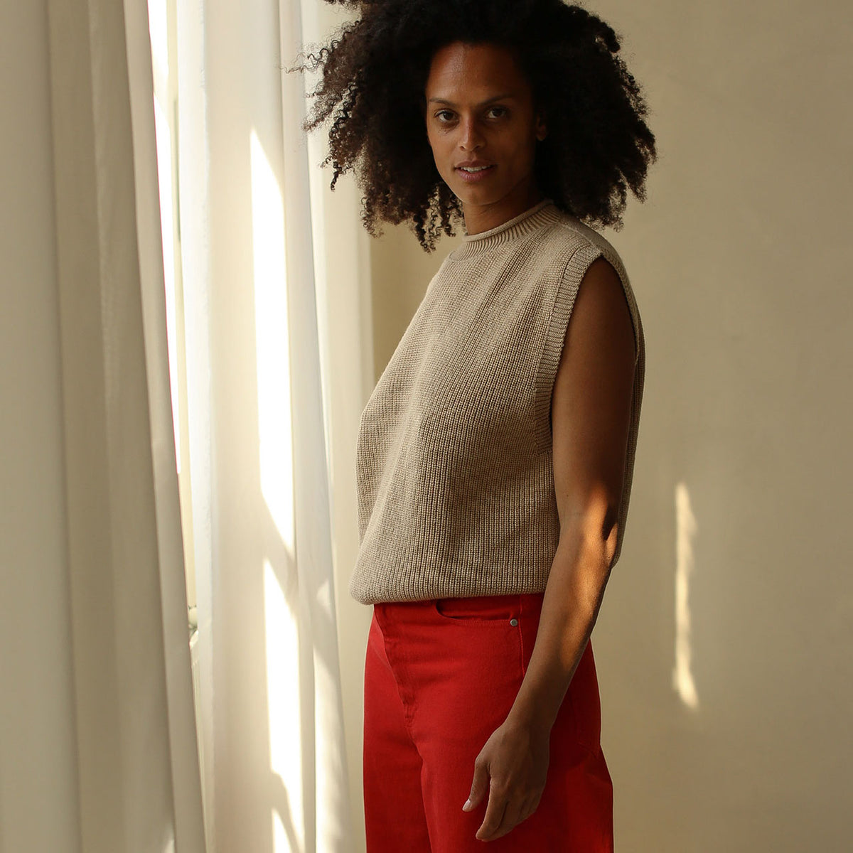 Women's Knitted Vest - 100% Merino Wool - Light Yellow (S-M)