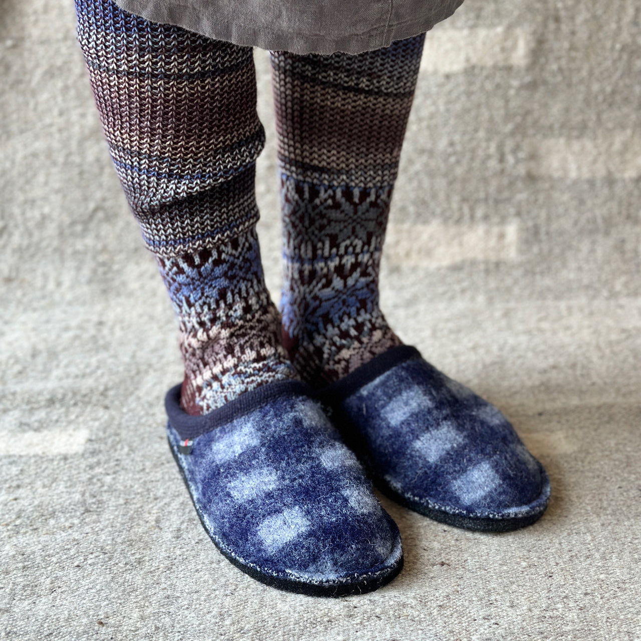 Boiled Wool Slippers - Flair Plaid - Ocean AW24 (Adults 36-46)