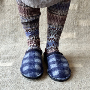 Boiled Wool Slippers - Flair Plaid - Ocean (Adults 36-46)