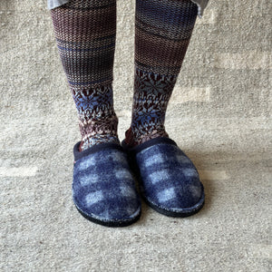 Boiled Wool Slippers - Flair Plaid - Ocean (Adults 36-46)