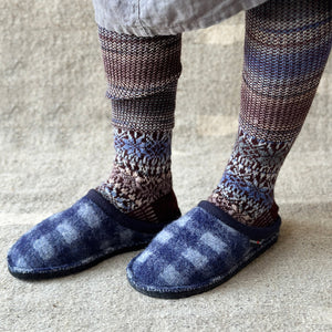 Boiled Wool Slippers - Flair Plaid - Ocean AW24 (Adults 36-46)