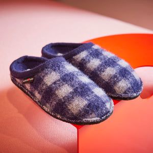 Boiled Wool Slippers - Flair Plaid - Ocean (Adults 36-46)