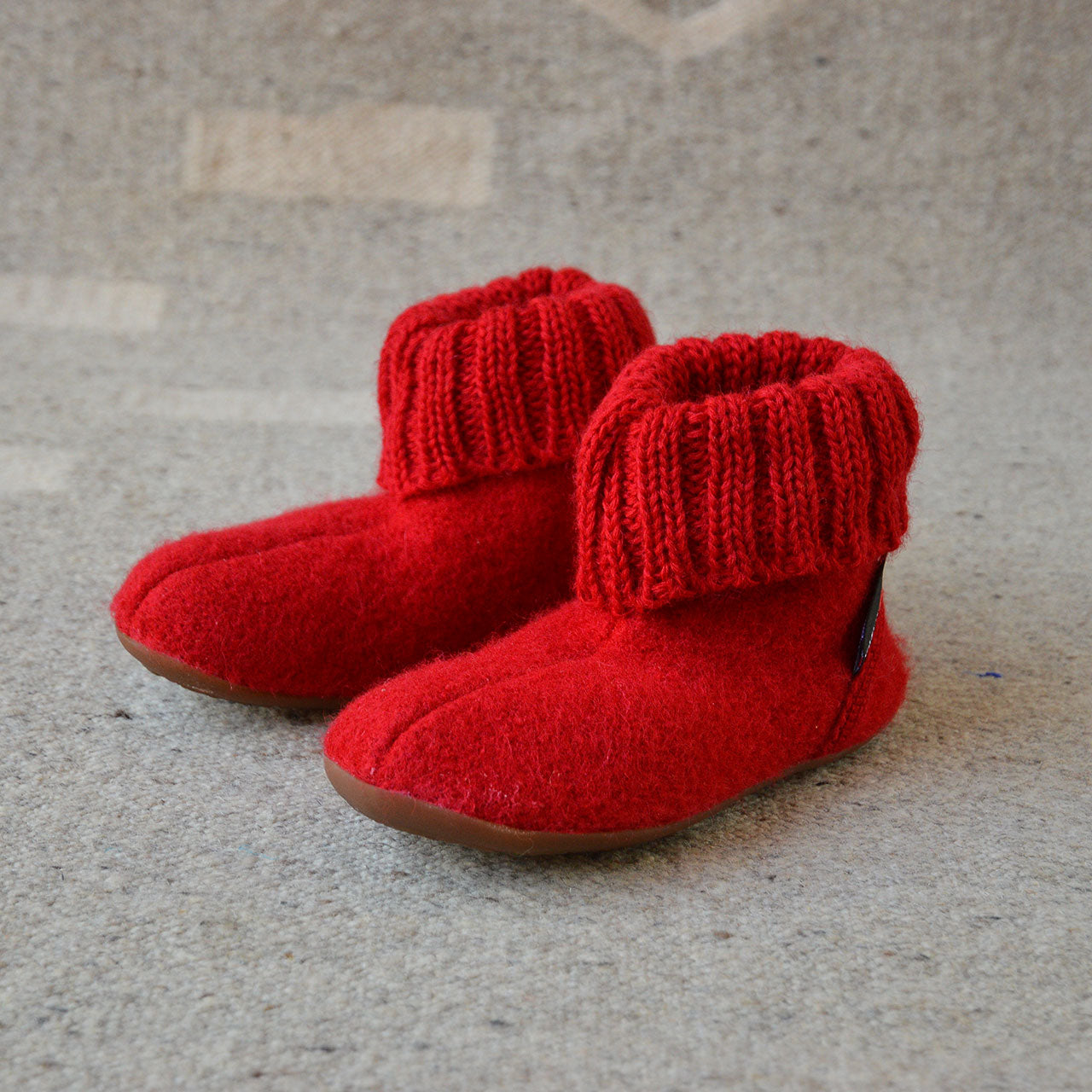 Boiled Wool Slipper Boots - Karlo - Red (Kids 23-35)