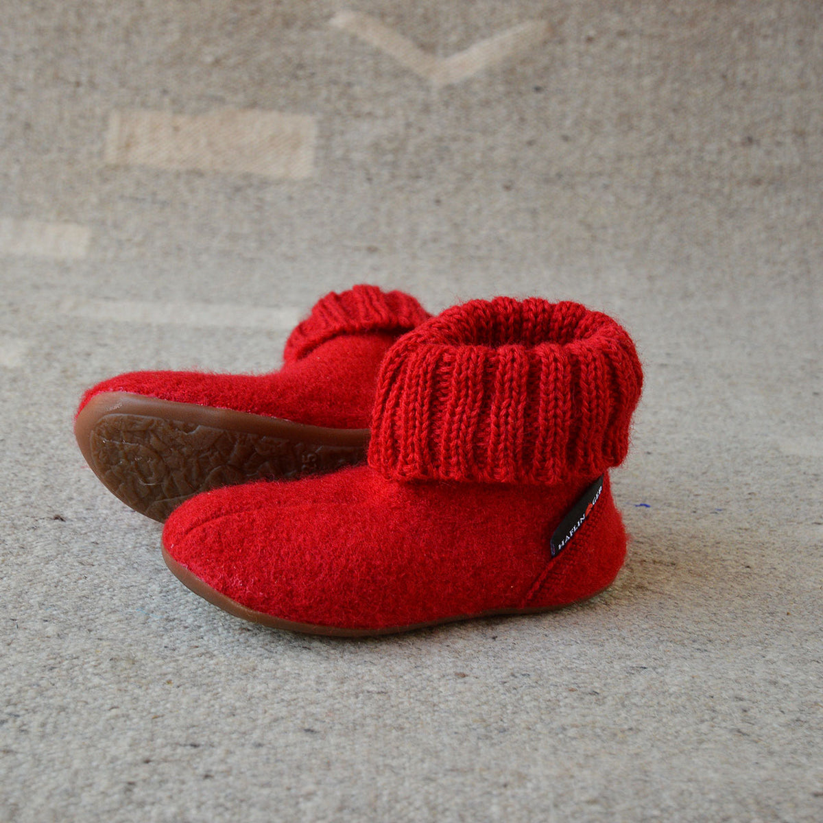 Boiled Wool Slipper Boots - Karlo - Red (Kids 23-35)