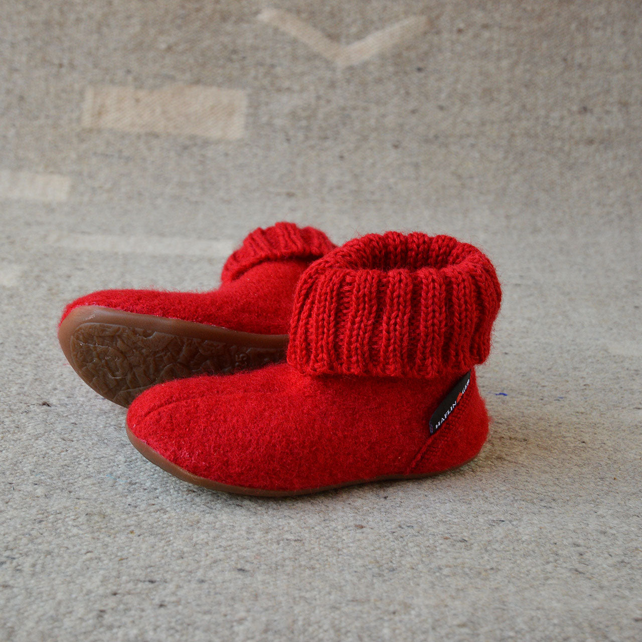 Boiled Wool Slipper Boots - Karlo - Red (Kids 23-35)
