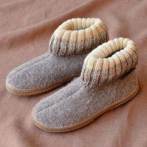 Boiled Wool Slipper Boots - Yuki - Taupe (Kids 23-35)