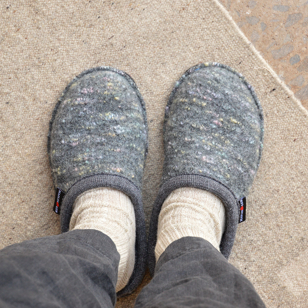Boiled Wool Slippers - Flair Enjoy - Grey Multi (Adults 36-46)