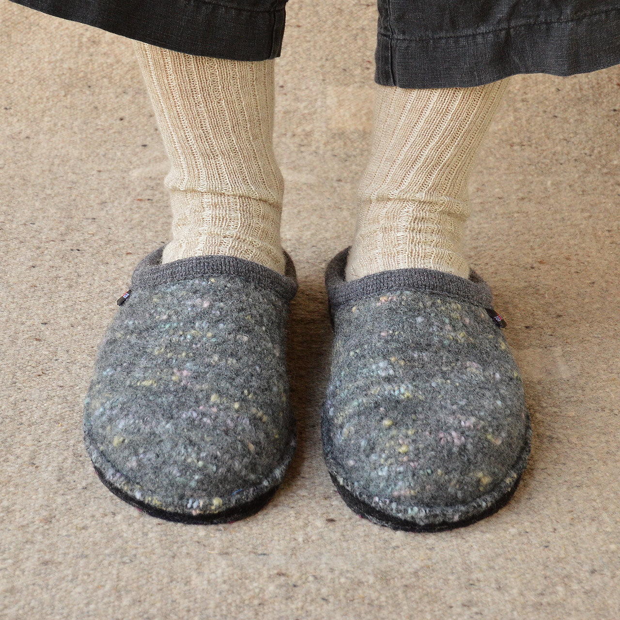 Boiled Wool Slippers - Flair Enjoy - Grey Multi (Adults 36-46)