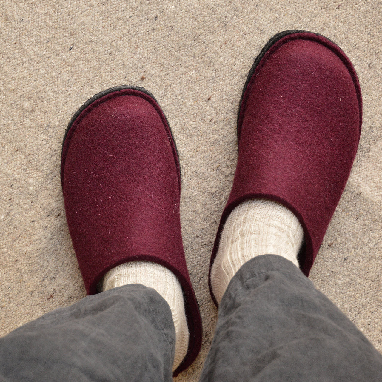 Wool Felt Slippers - Flair Soft - Bordeaux (Adults 36-43)