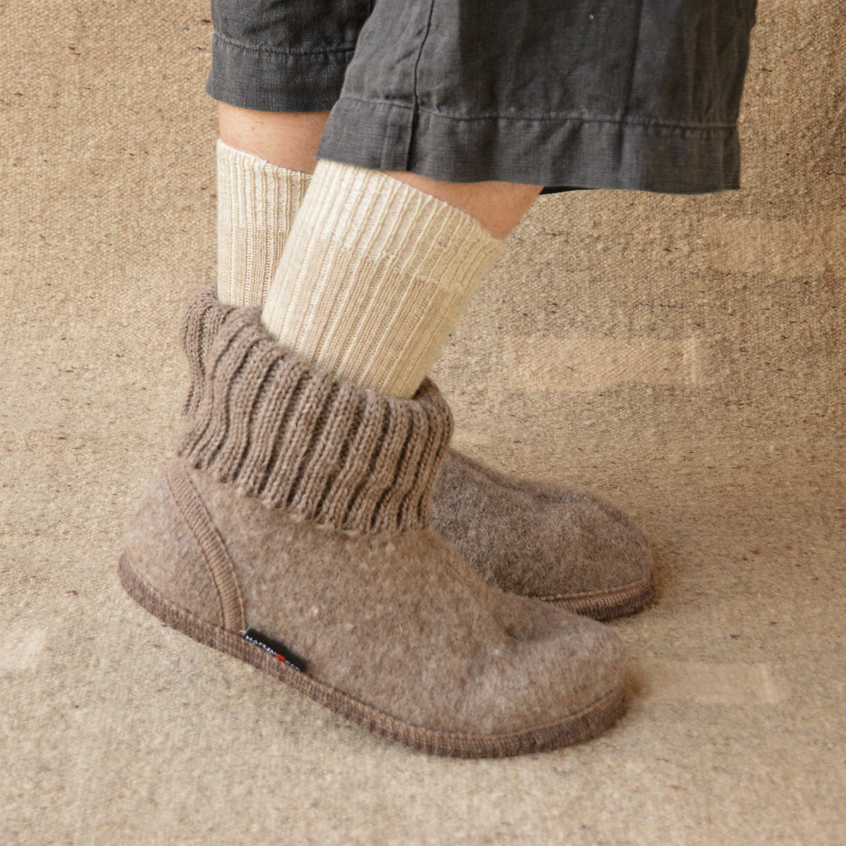 Boiled Wool Slipper Boots - Karl - Taupe (Adults 36-43)
