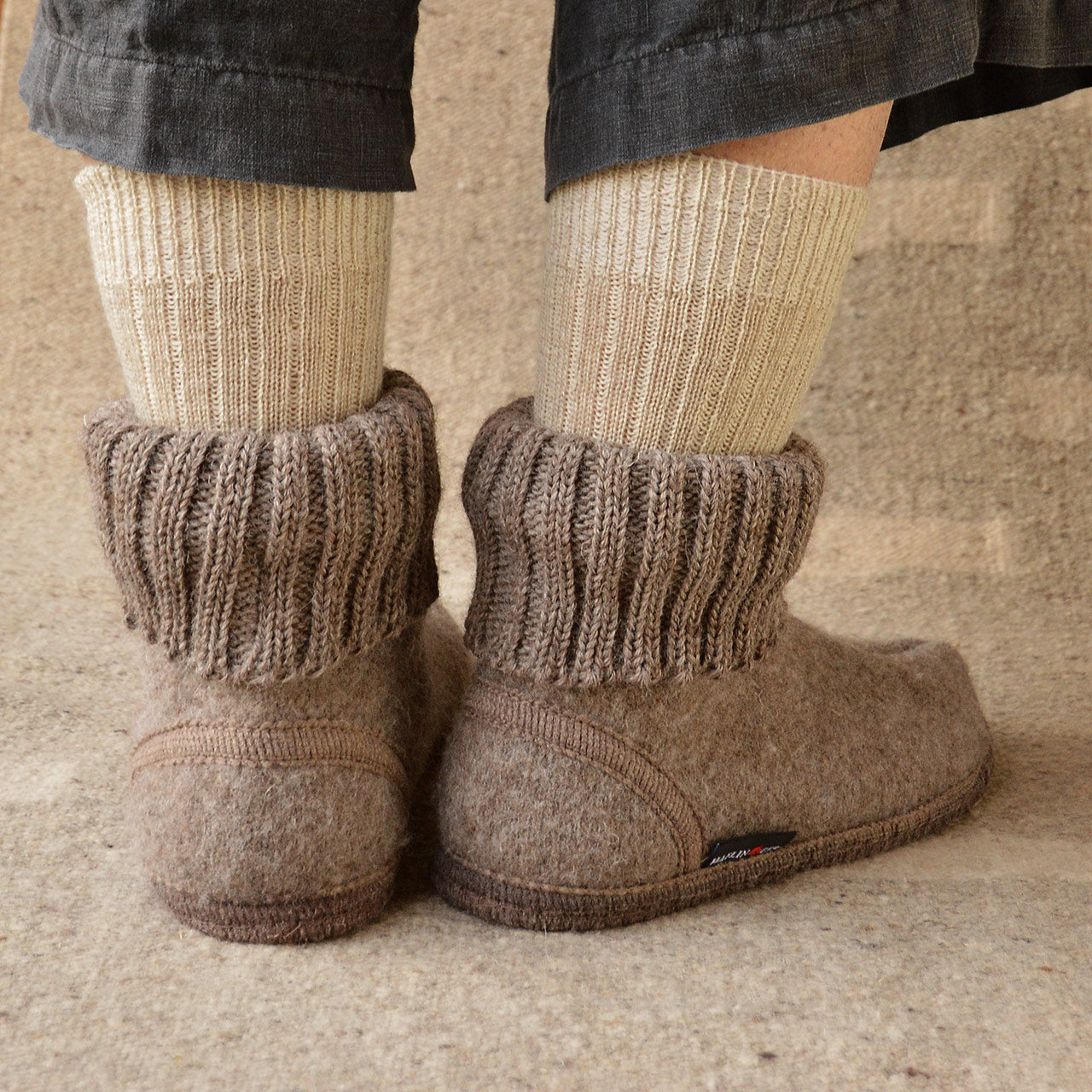 Boiled Wool Slipper Boots - Karl - Taupe (Adults 36-43)
