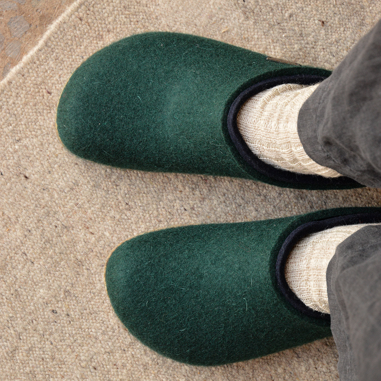 Wool Felt Clogs - Kris - Fir Green (Adults 36-46)