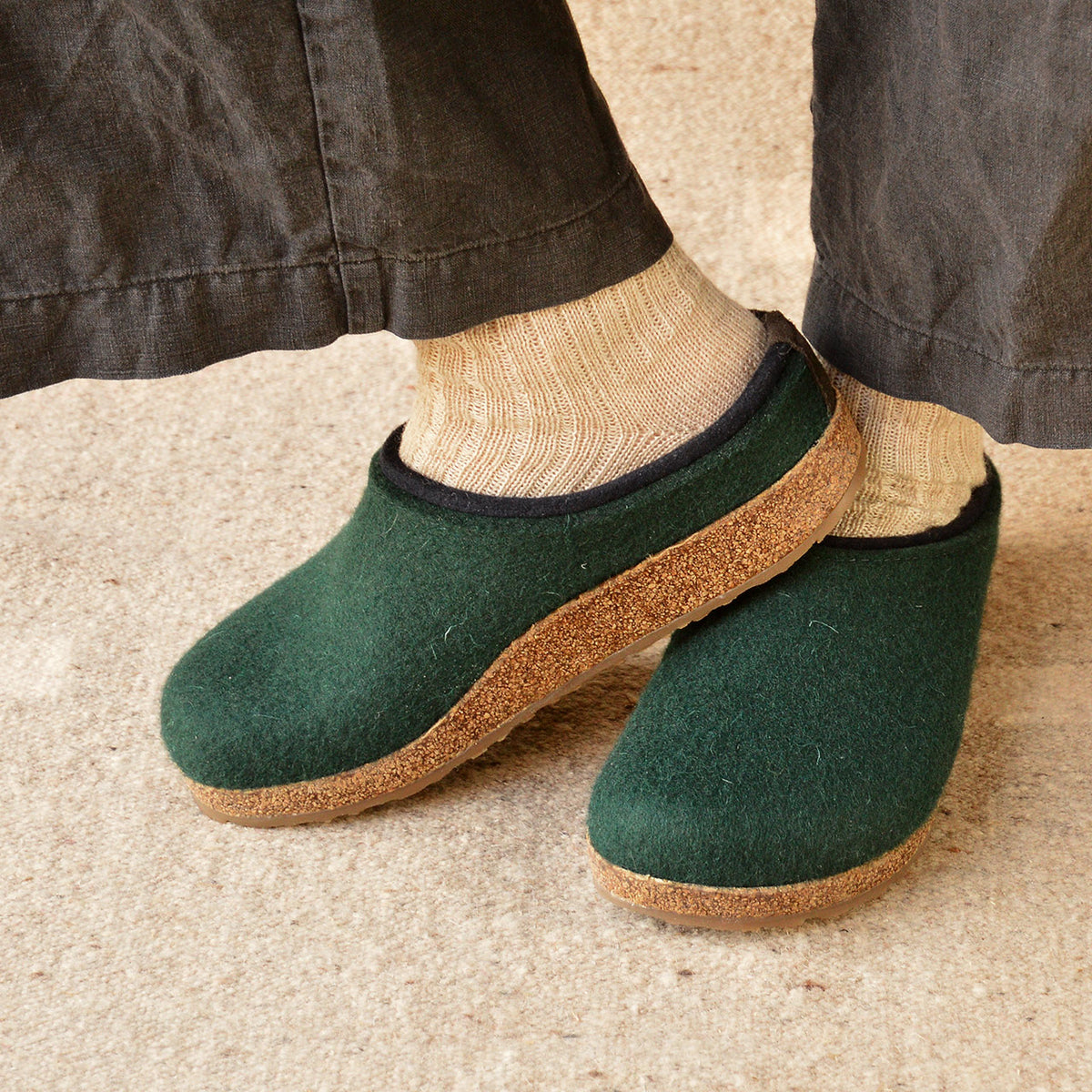 Wool Felt Clogs - Kris - Fir Green (Adults 36-46)