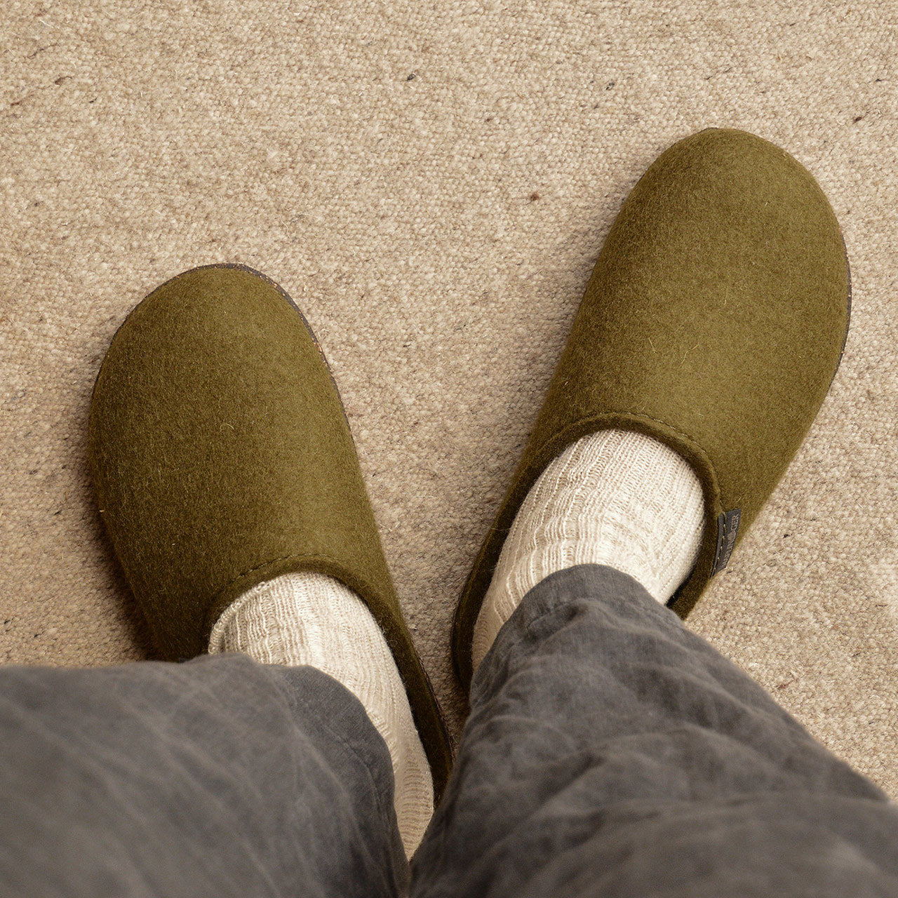 Haflinger Wool Felt Clogs - Manhattan - Olive (Adults 36-42)