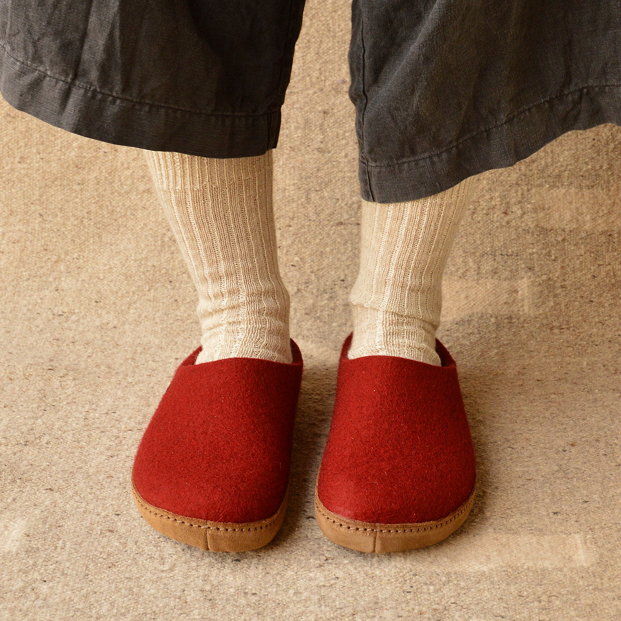 Unisex Wool Felt Slippers with Leather Sole by Haflinger at Woollykins