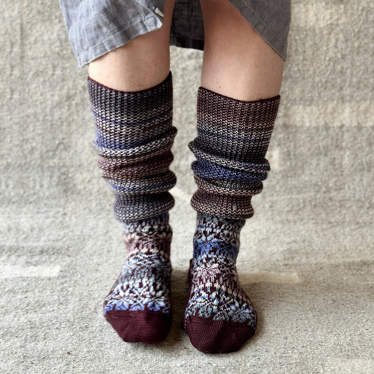 Yarn Dyed Cable Knit Tights Spring Winter Charcoal Gray Mauve