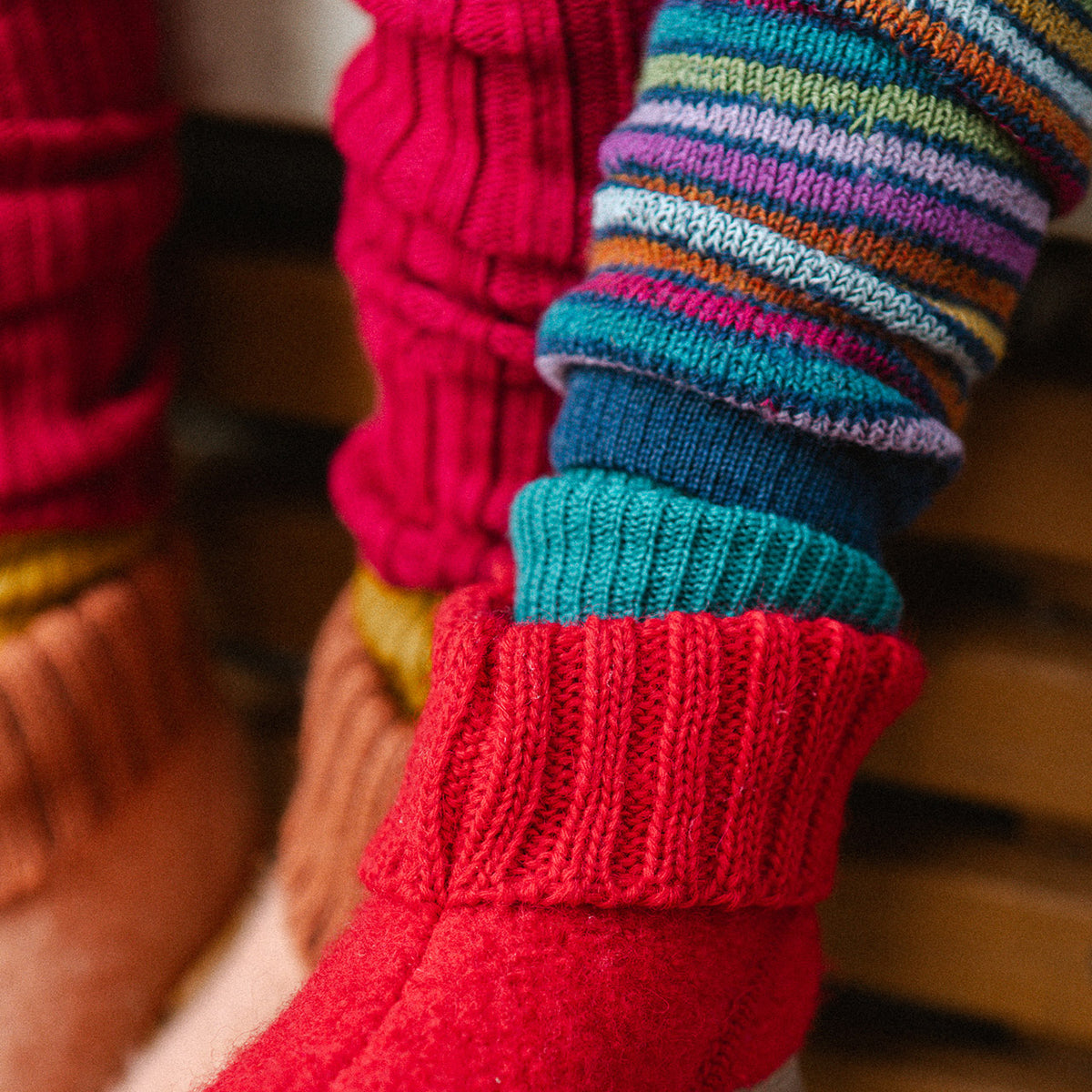 Organic Wool Plush Rainbow Legwarmers (Child 1-5y+)
