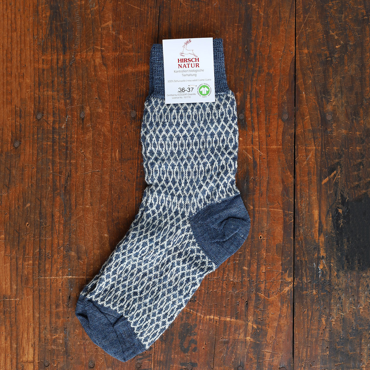 Fine Jacquard Organic Wool Socks (Adults 36-43)