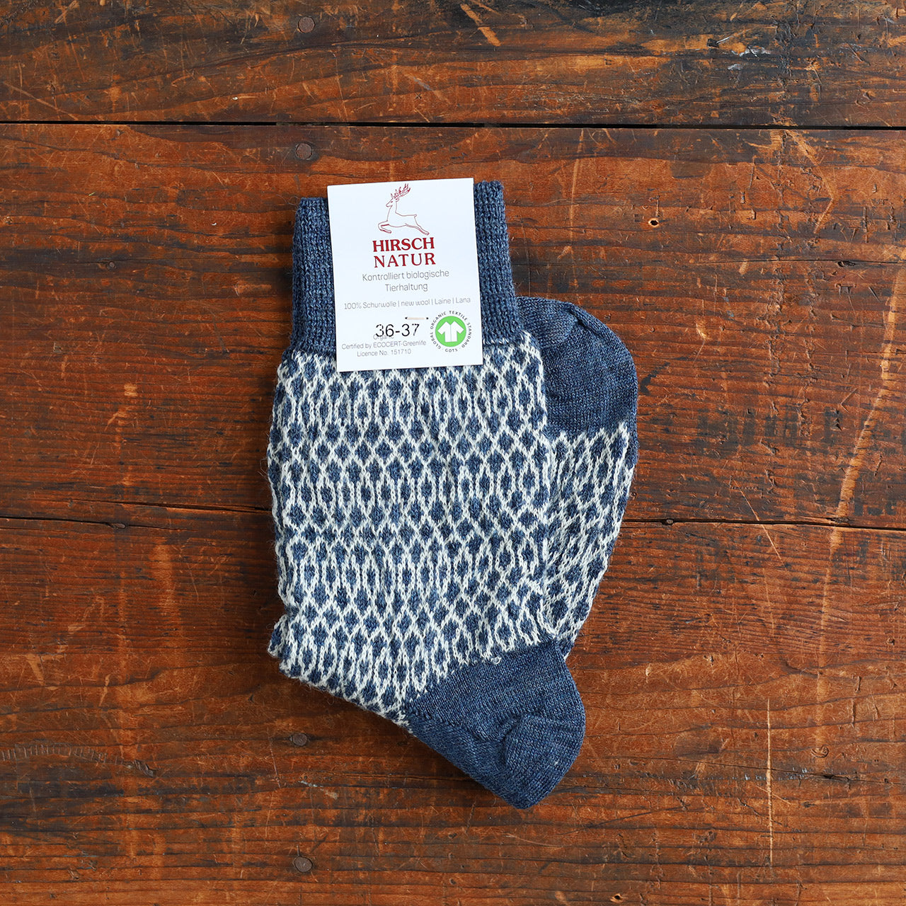 Fine Jacquard Organic Wool Socks (Adults 36-43)