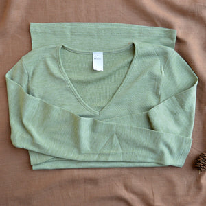 Women's Long Sleeve V-Neck Top - Cotton/Wool/Silk