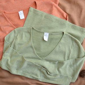 Women's Long Sleeve V-Neck Top - Cotton/Wool/Silk