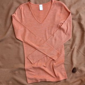 Women's Long Sleeve V-Neck Top - Cotton/Wool/Silk