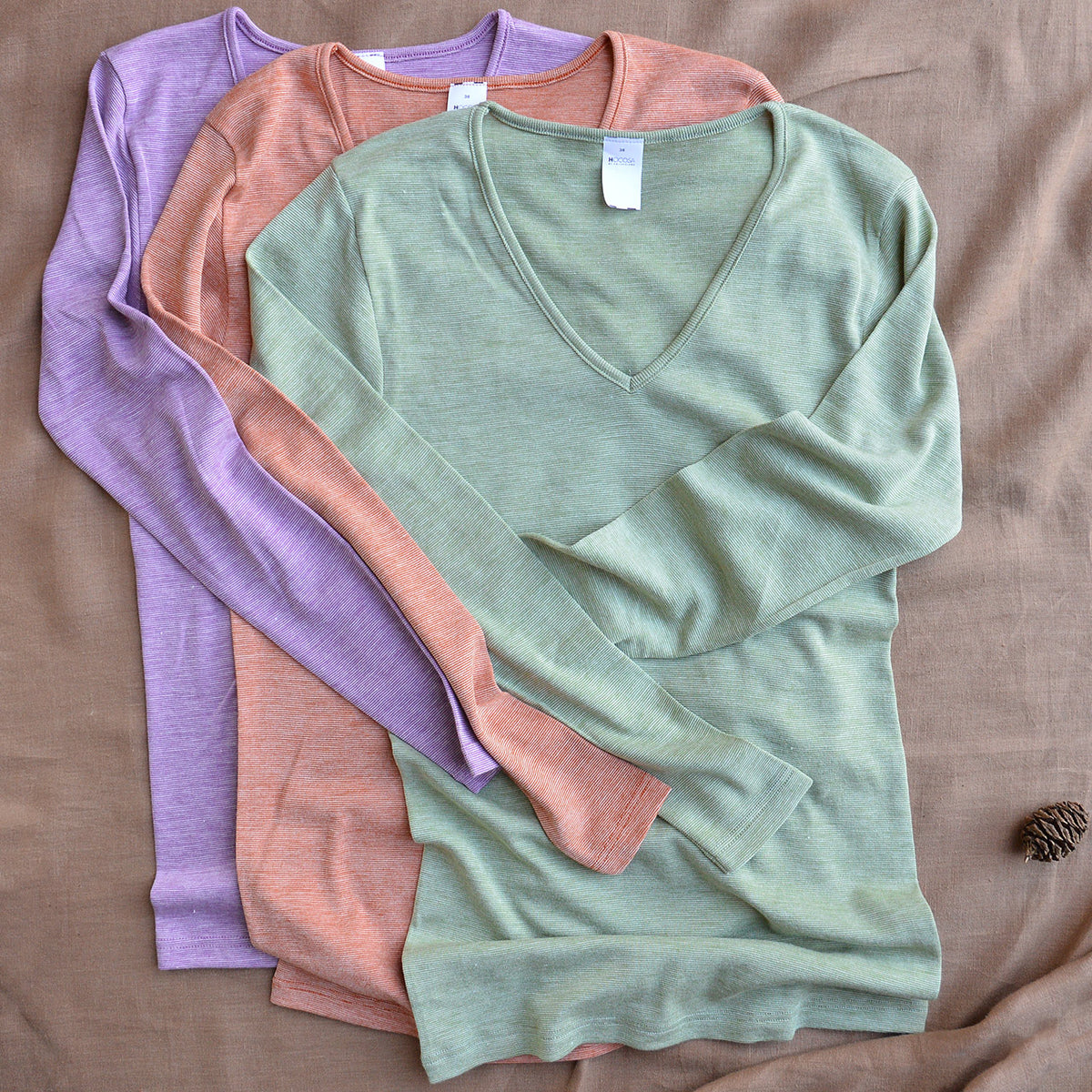 Women's Long Sleeve V-Neck Top - Organic Cotton/Merino/Silk