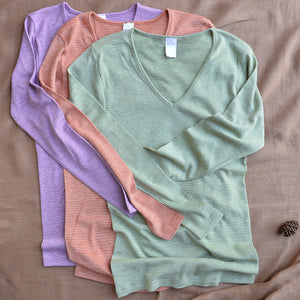 Women's Long Sleeve V-Neck Top - Cotton/Wool/Silk
