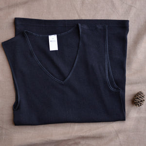 Women's Sleeveless V-Neck Tank - Organic Wool/Silk - Black