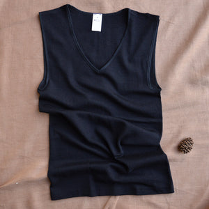 Women's Sleeveless V-Neck Tank - Organic Wool/Silk - Black