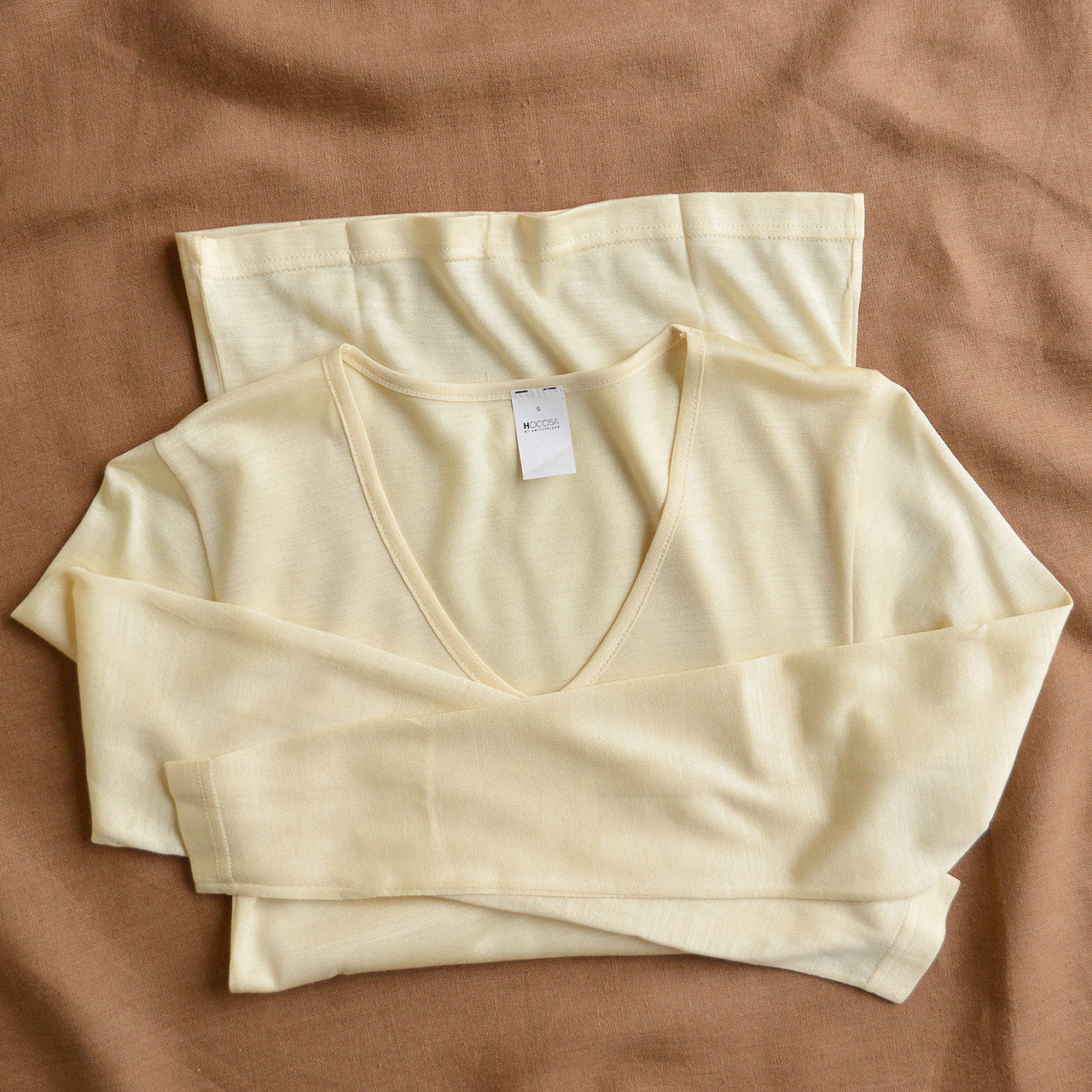 Women's Long Sleeve V-Neck Top - 100% Tussah Silk - Natural (XS-L)