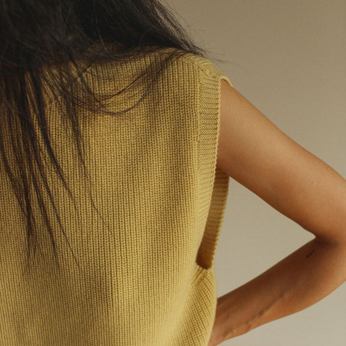Women's Knitted Vest - 100% Merino Wool - Light Yellow (S-M)